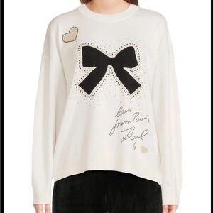 Karl Lagerfeld Cream Sweater with Black Bow and Stud Accents